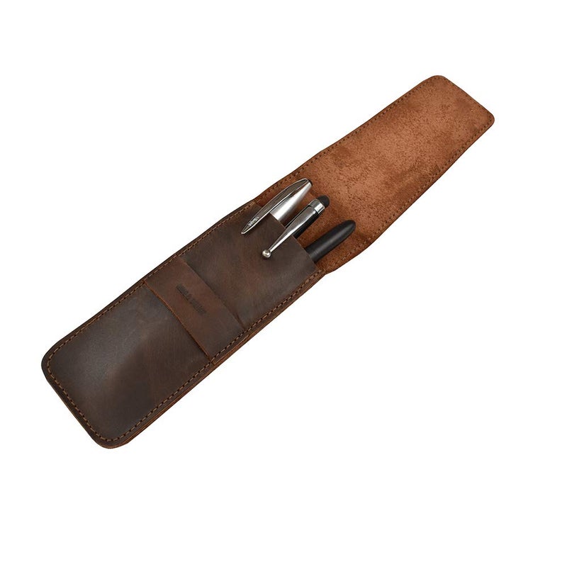 Hide & Drink, Pen Case Holder, Multi Pen Pouch, Protective Sleeve, Rustic Pouch, Office Essentials, Full Grain Leather, Handmade, Bourbon Brown - Image 2